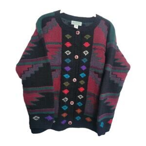 Amazonias CardiganBreckinridge Peru Hand Knit Alpaca Wool Aztec SW Size S Vintg